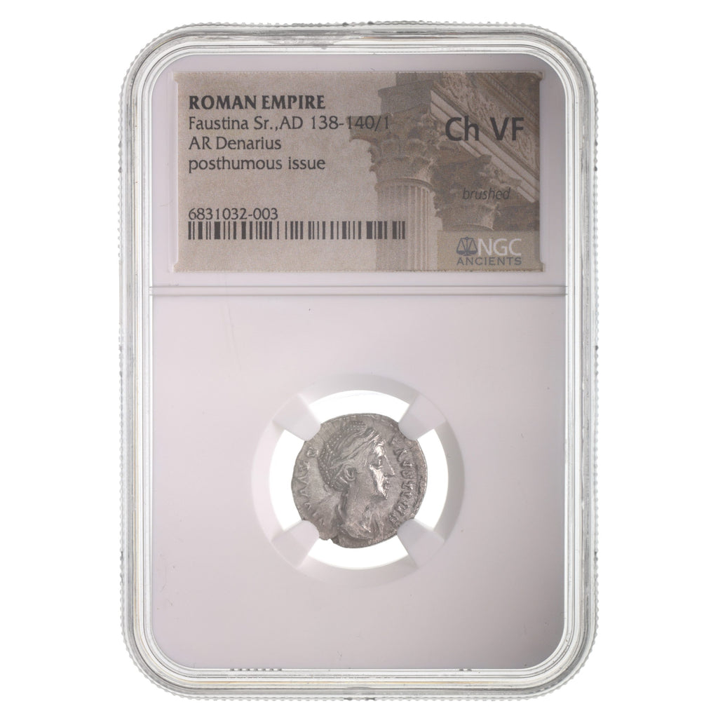 Faustina Sr. AR Denarius AD 138-140/1 Posthumous Issue NGC CH-VF Coin