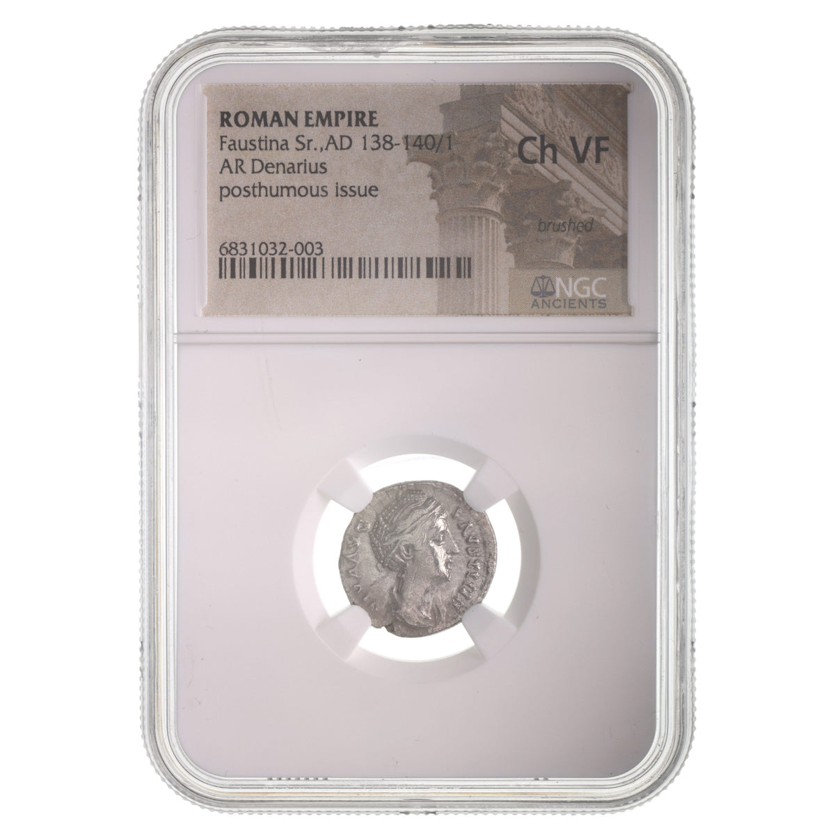 Faustina Sr. AR Denarius AD 138-140/1 Posthumous Issue NGC CH-VF Coin