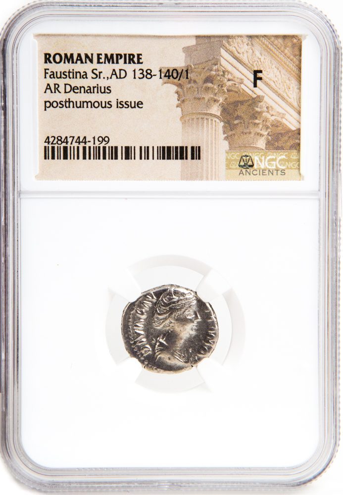 Faustina Sr. (AD 138–140) Roman Empire AR Denarius NGC F representative stock photograph 2
