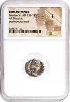 Faustina Sr. (AD 138–140) Roman Empire AR Denarius NGC F representative stock photograph 2