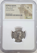 Geta Silver Denarius Roman Emperor AD 209-211 NGC F Ancient