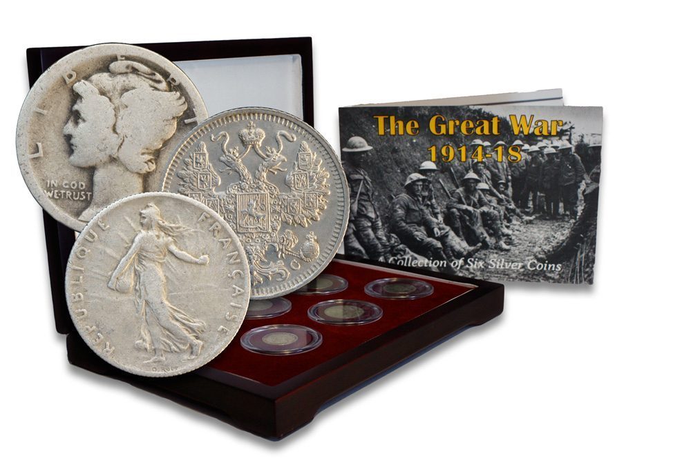 The Great War Box: 6 Silver Coins from the First World War (WWI) (Six-Coin Box)