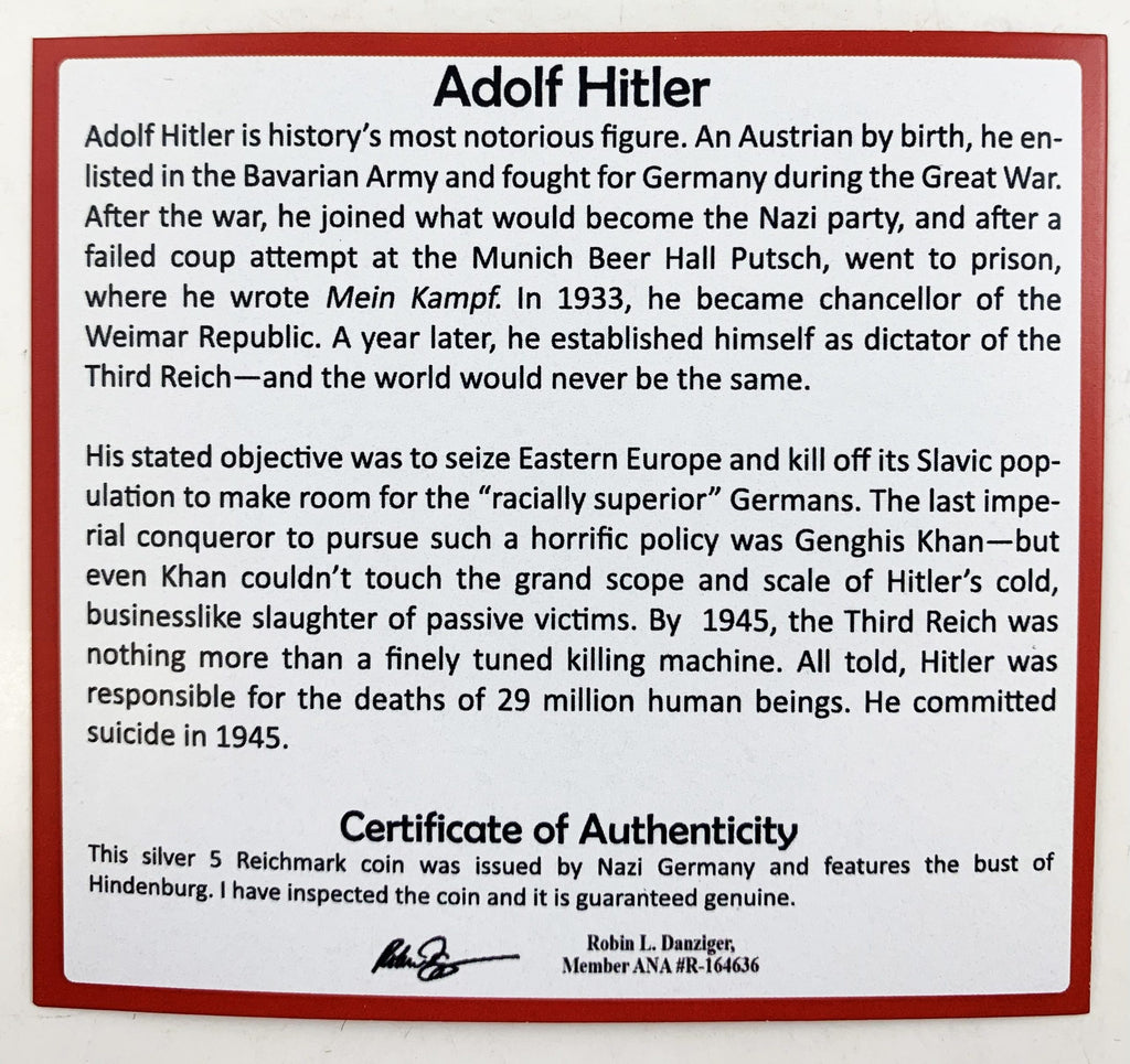 Adolph Hitler: Silver 5 Reichsmark Box (black box) - image 3