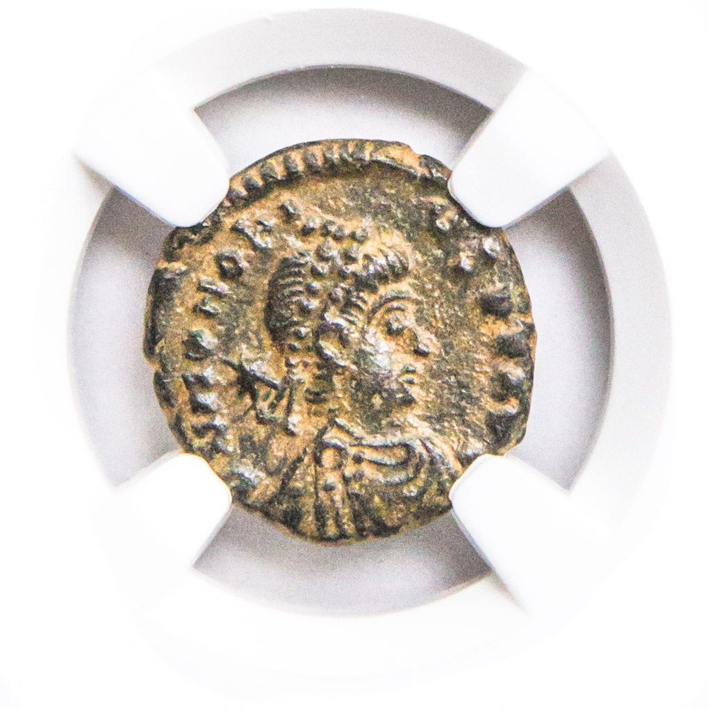 Honorius AE4 Nummus AD 393-423 NGC XF Ancient Roman Coin — image 2