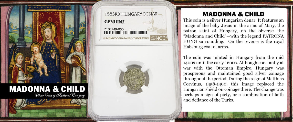 Madonna and Child Silver Denar 1571 KB Mint NGC Genuine Coin — image 2