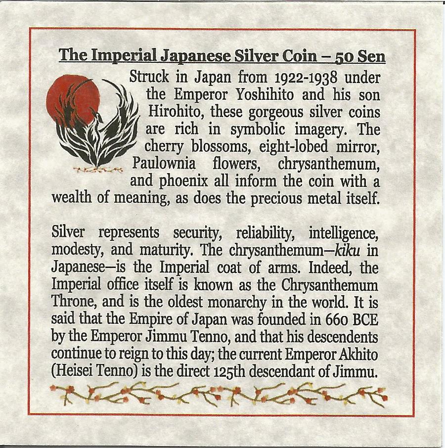 Imperial Japan: Box of Silver Japanese Coin (One-Coin Box) - image 3