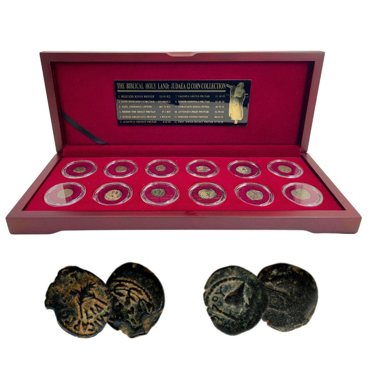 Biblical Holy Land: Box of 12 Ancient Judaea Coins from the time of Jesus
