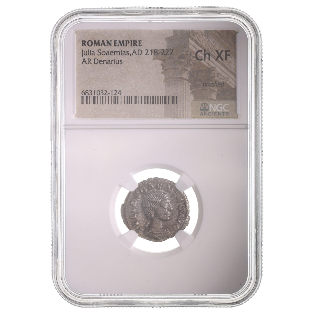 Julia Soaemias Silver Denarius AD 218-222 NGC CH-XF Ancient Roman Coin