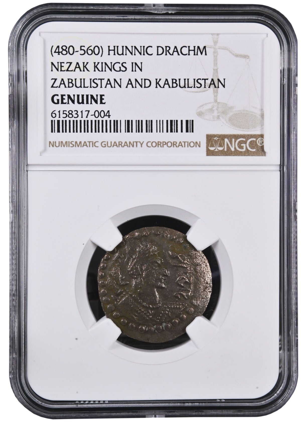 Nezak Huns (c. AD 484–665) Central Asia AR Drachm NGC (LG Tier) representative stock photograph