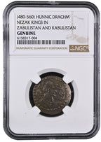 Nezak Huns (c. AD 484–665) Central Asia AR Drachm NGC (LG Tier) representative stock photograph 2