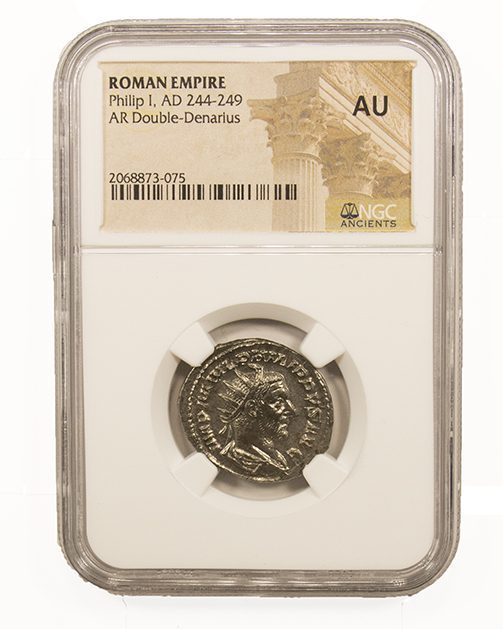 Philip I (AD 244–249) Roman Empire AR Antoninianus NGC AU representative stock photograph