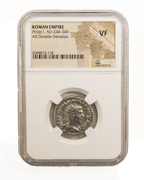 Philip I (AD 244–249) Roman Empire AR Antoninianus NGC VF representative stock photograph 2