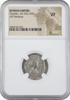 Plautilla Silver Denarius AD 202-205 NGC VF Ancient Roman Coin