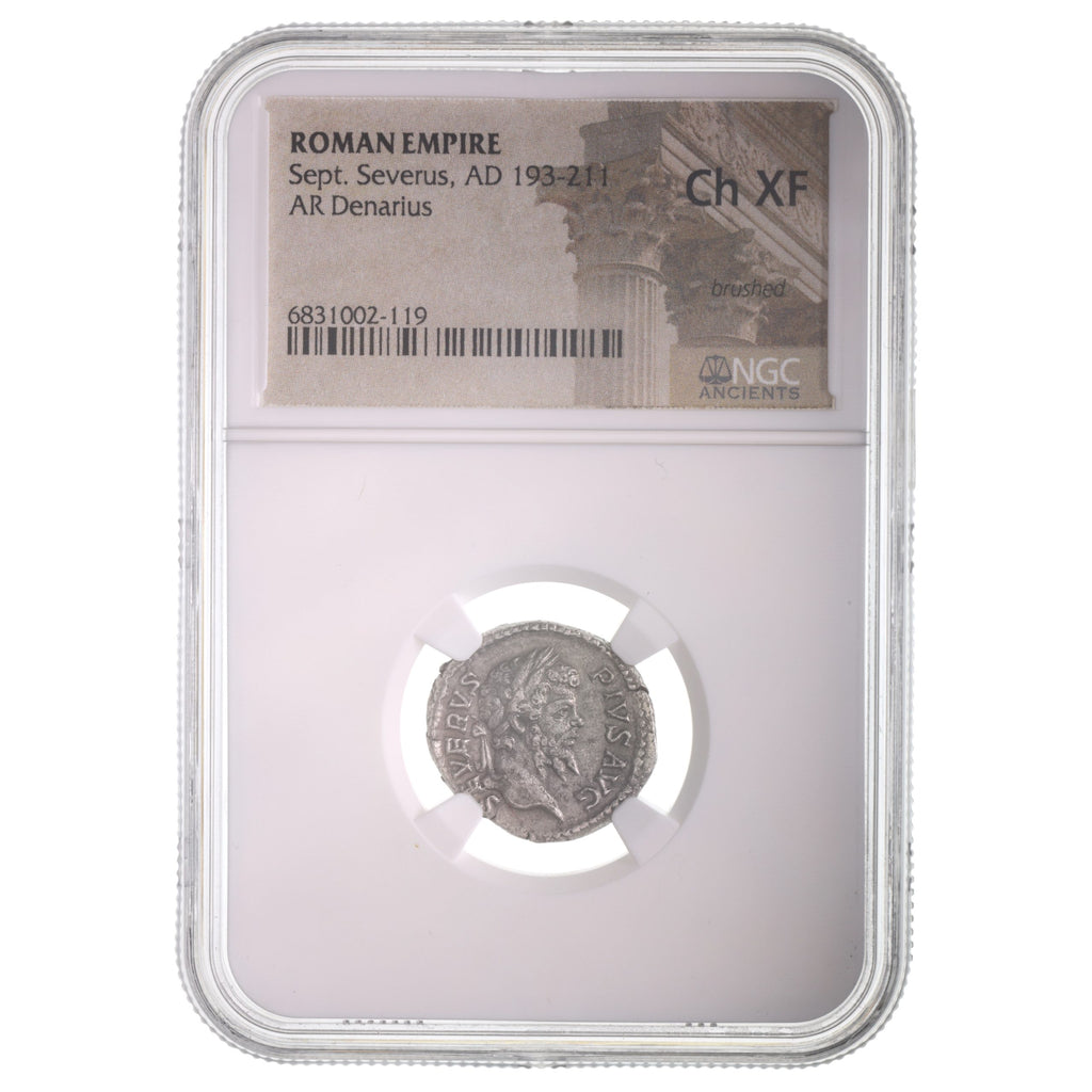 Septimius Severus (AD 193–211) Roman Empire AR Denarius NGC Ch XF representative stock photograph