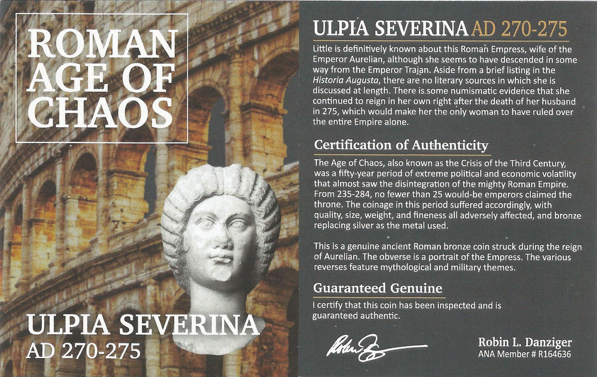 Ulpia Severina BI Aurelianianus AD 274-275 NGC F Ancient Roman Coin — image 3
