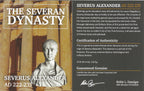 Certificate of authenticity for Severus Alexander AD 222–235 Roman Empire AR denarius