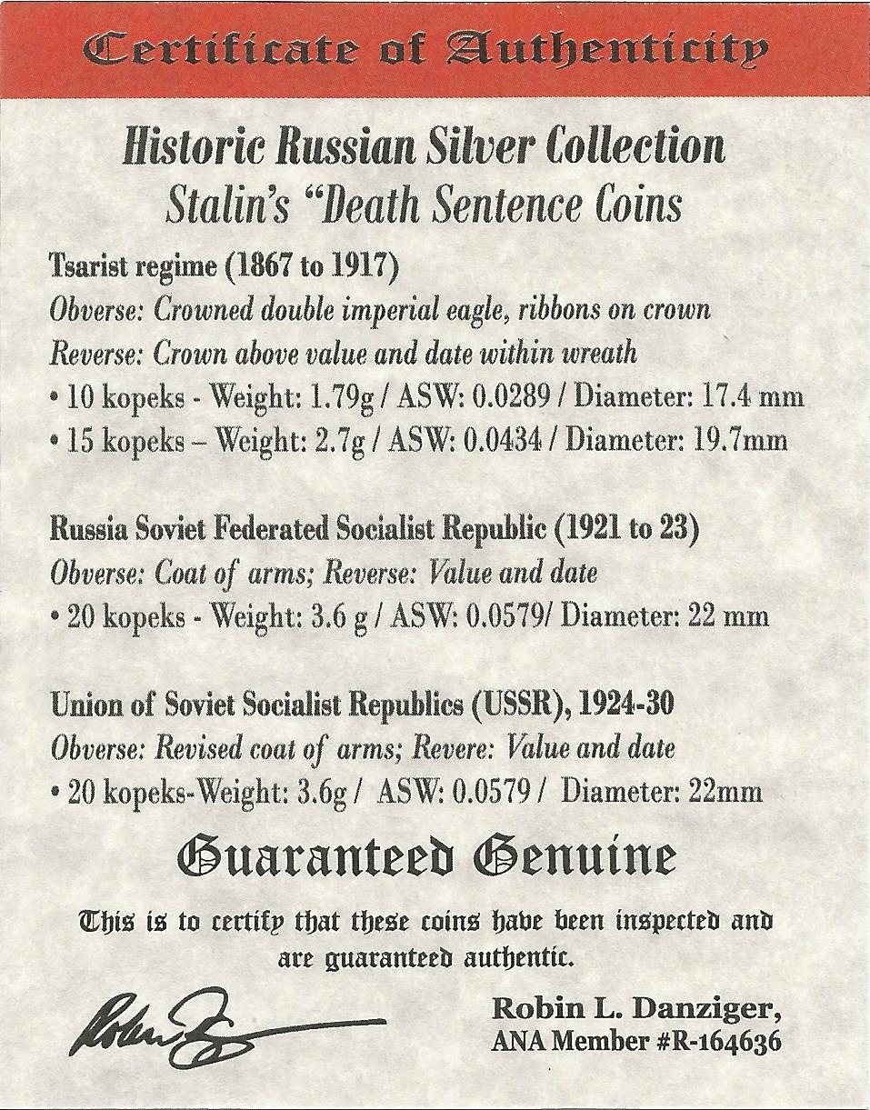 Stalin’s “Death Sentence” Coins: Box of 4 Russian Silver Coins (Four-Coin Box) - image 4