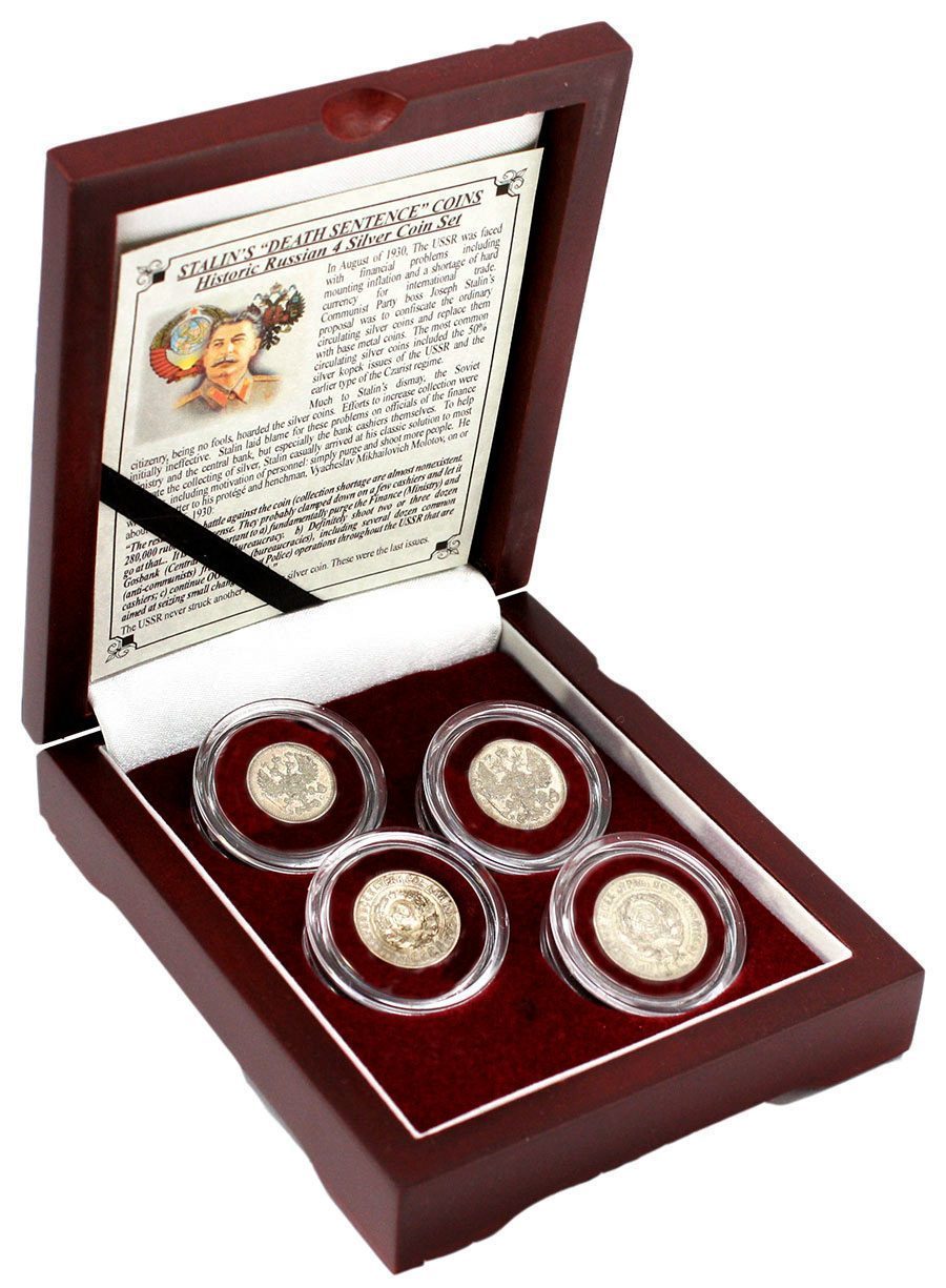 Stalin’s “Death Sentence” Coins: Box of 4 Russian Silver Coins (Four-Coin Box)
