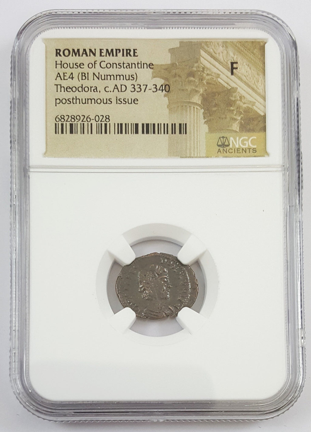 Theodora (Late 3rd–Early 4th Century) Roman Empire AE4 NGC F representative stock photograph