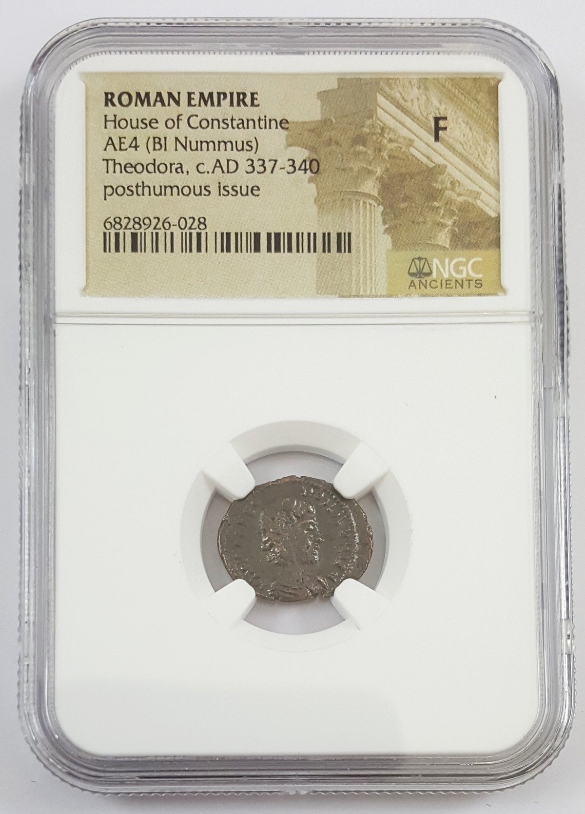 Theodora (Late 3rd–Early 4th Century) Roman Empire AE4 NGC F representative stock photograph