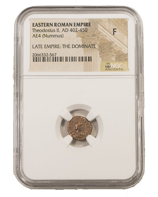Theodosius II AE4 Nummus AD 402-450 NGC F Ancient Roman Coin — image 4