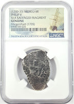 Philip V 8 Reales Sea-Salvaged Fragment 1735 Vliegenthart Shipwreck NGC Genuine — image 4