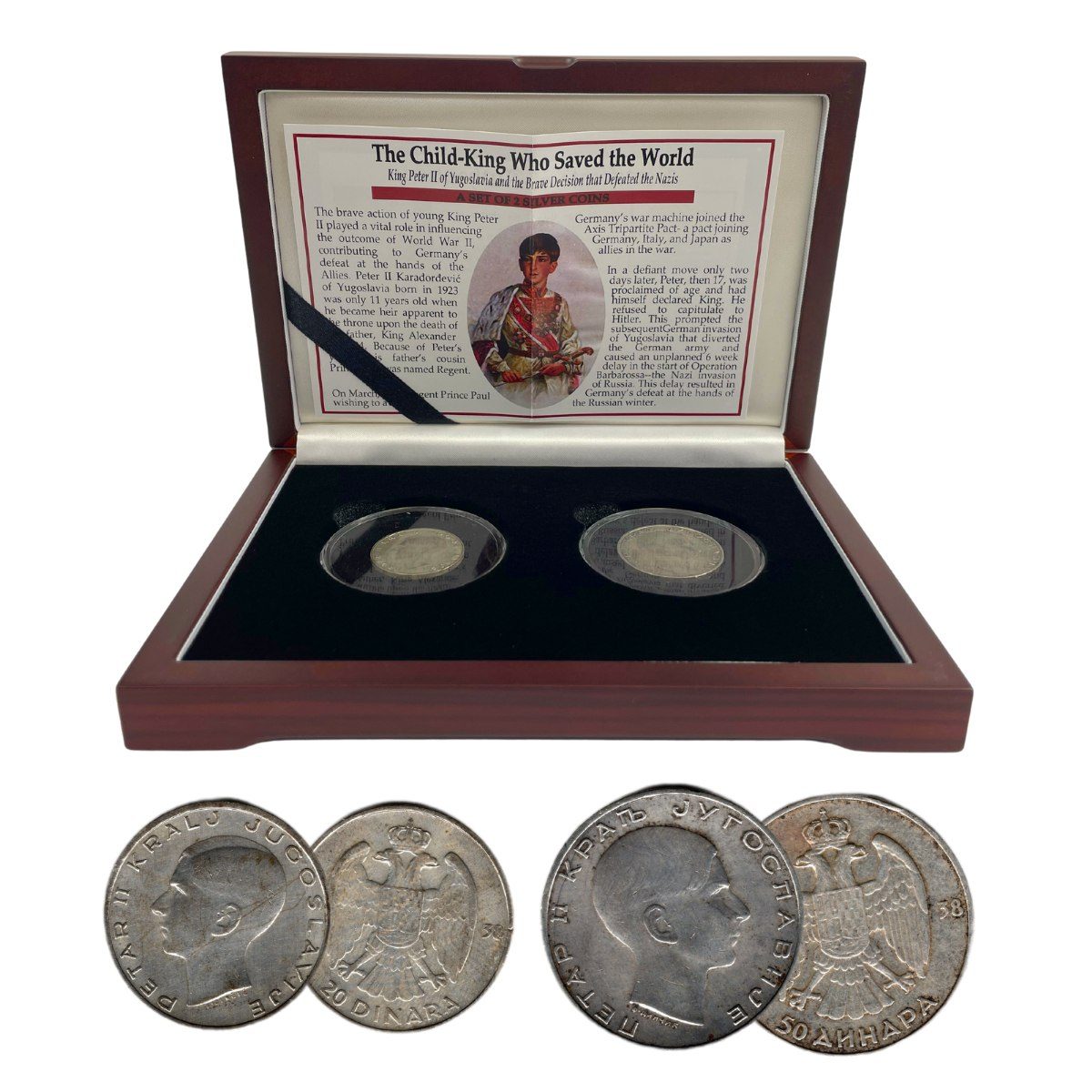 Child King Who Saved the Wold: Yugoslavia’s Peter II Box of 2 Silver Coins